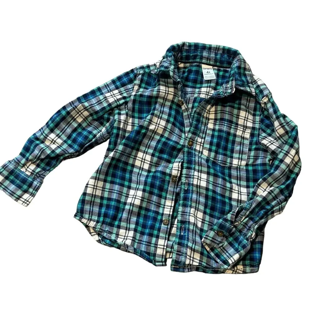 Carter's Blue Plaid Button Down w/ Chase stitched back- size 4t